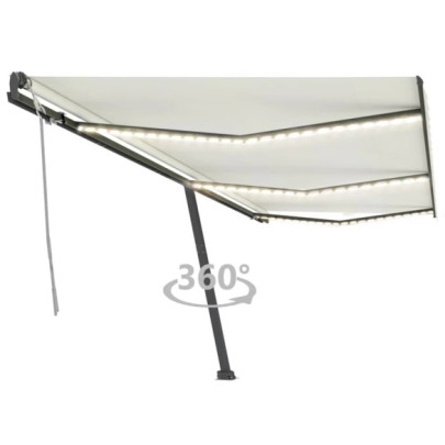 Copertină retractabilă manual cu LED - crem - 600x300 cm