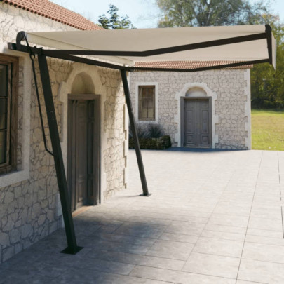 Copertină retractabilă manual - cu stâlpi - crem - 4x3 m