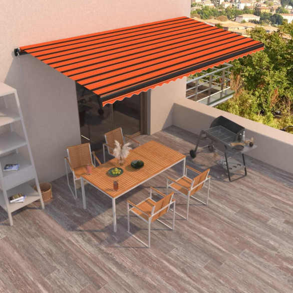 Copertină retractabilă manual - portocaliu și maro - 600x350 cm