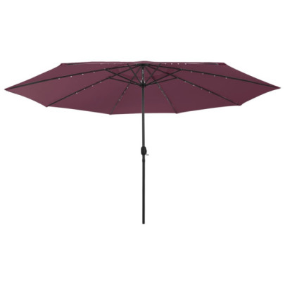 Umbrelă soare exterior - LED-uri & stâlp metal roșu bordo 400 cm