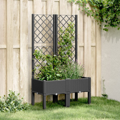 Jardinieră de grădină cu spalier - negru - 80x40x142 cm - PP