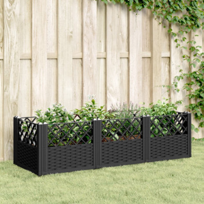 Jardinieră de grădină cu spalier - negru - 123,5x43,5x43,5 cm - PP