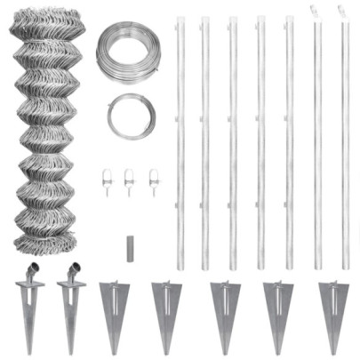 Gard din plasă cu stâlpi și țăruși - 15x1,5 m - oțel galvanizat