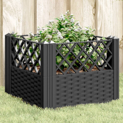 Jardinieră de grădină cu spalier - negru - 43,5x43,5x43,5 cm - PP