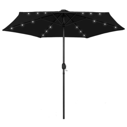 Umbrelă de soare cu LED și stâlp aluminiu - negru - 270 cm