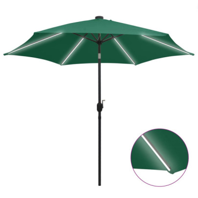 Umbrelă de soare - LED-uri și stâlp aluminiu - verde - 300 cm