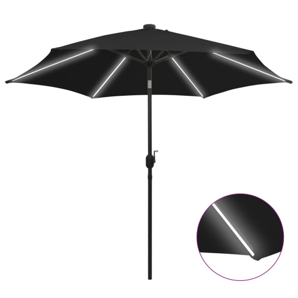 Umbrelă de soare - LED-uri și stâlp aluminiu - negru - 300 cm