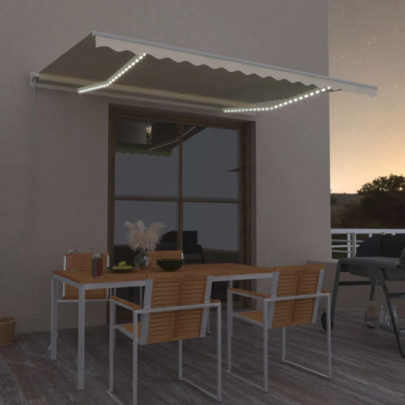 Copertină retractabilă manual cu LED - crem - 450x300 cm