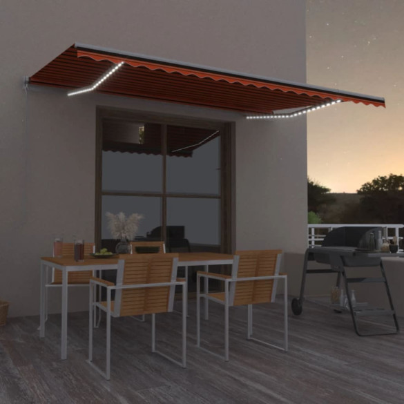 Copertină retractabilă manual cu LED portocaliu/maro 500x300 cm