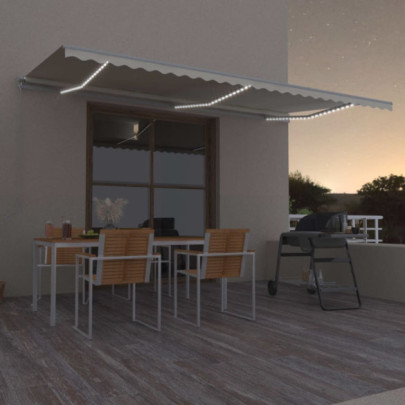 Copertină retractabilă manual cu LED - crem - 600x300 cm