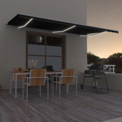 Copertină retractabilă manual cu LED - antracit - 600x300 cm