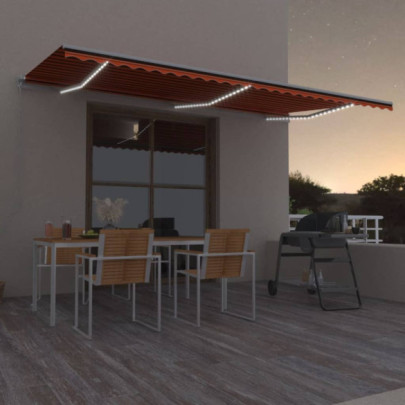 Copertină retractabilă manual - LED - portocaliu/maro - 600x350 cm