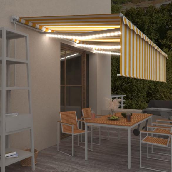 Copertină retractabilă manual cu stor&LED - galben&alb - 6x3 m