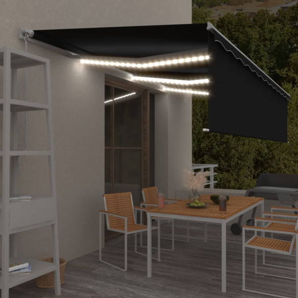 Copertină retractabilă manual cu stor&LED - antracit - 6x3 m