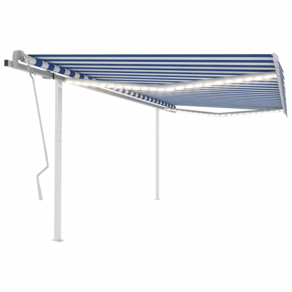 Copertină retractabilă manual - cu LED - albastru și alb 4,5x3 m