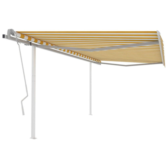 Copertină retractabilă manual - cu stâlpi galben/alb - 4x3,5 m