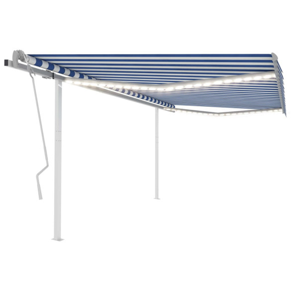 Copertină retractabilă manual - LED - albastru și alb - 4,5x3,5 m