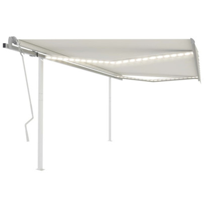 Copertină retractabilă manual - cu LED - crem - 4,5x3,5 m