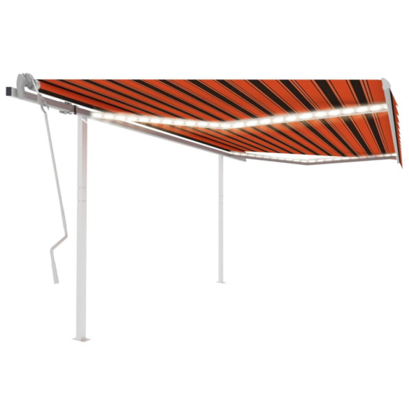 Copertină retractabilă manual LED portocaliu/maro,4,5x3,5 m