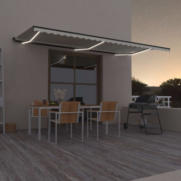 Copertină retractabilă manual cu LED - crem - 600x350 cm