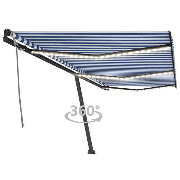 Copertină retractabilă manual - LED - albastru și alb - 600x350 cm