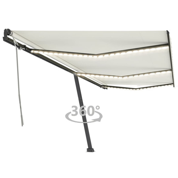 Copertină retractabilă manual cu LED - crem - 600x350 cm