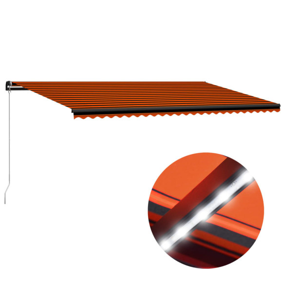 Copertină retractabilă manual LED - portocaliu/maro - 600x300 cm