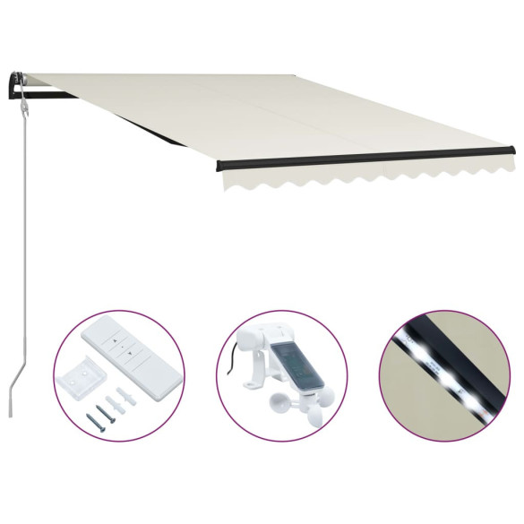 Copertină retractabilă cu senzor vânt & LED - crem - 300x250 cm