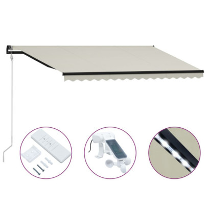 Copertină retractabilă cu senzor vânt & LED - crem - 400x300 cm