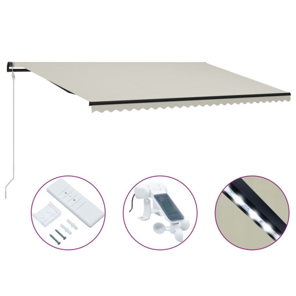 Copertină retractabilă senzor vânt & LED - crem - 600x300 cm