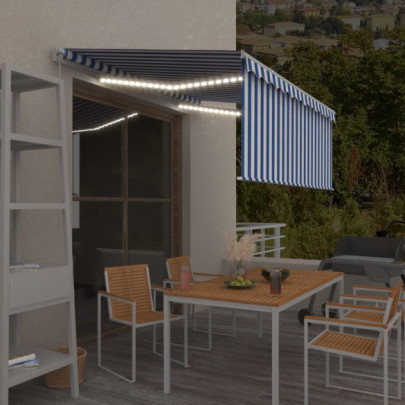 Copertină retractabilă manual cu stor&LED albastru&alb - 3x2,5 m