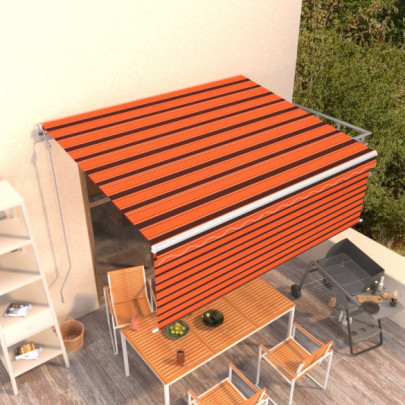 Copertină retractabilă automat cu stor - portocaliu&maro - 4x3 m