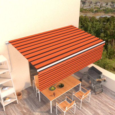 Copertină retractabilă manual - cu stor - portocaliu&maro - 5x3 m