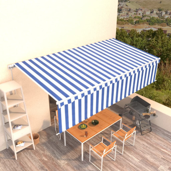 Copertină retractabilă manual cu stor - albastru&alb - 6x3m