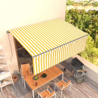 Copertină retractabilă manual cu stor - galben&alb - 4x3 m