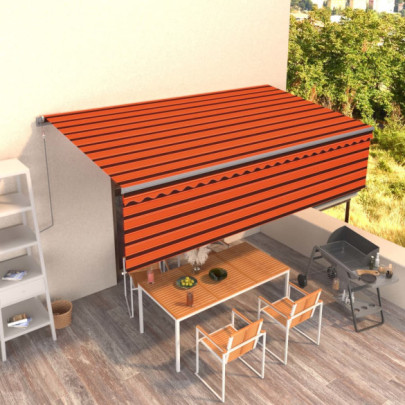 Copertină retractabilă manual - cu stor - portocaliu&maro - 5x3 m