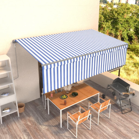 Copertină retractabilă automat cu stor - albastru&alb - 5x3 m