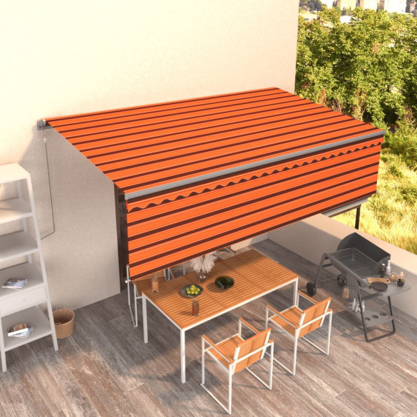 Copertină retractabilă automat cu stor - portocaliu&maro - 5x3 m