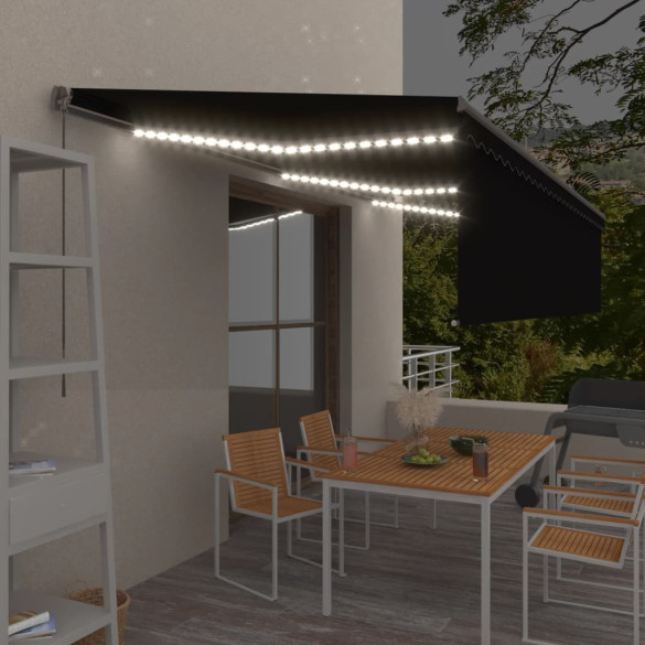 Copertină retractabilă manual cu stor&LED - antracit - 6x3 m