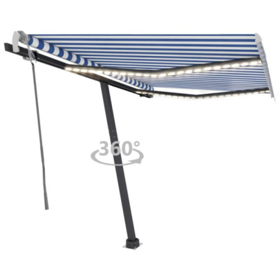 Copertină retractabilă manual cu LED albastru și alb 300x250 cm