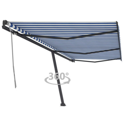 Copertină autonomă retractabilă manual albastru/alb 600x300 cm