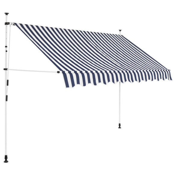 Copertină retractabilă manual - dungi albastru și alb - 250 cm