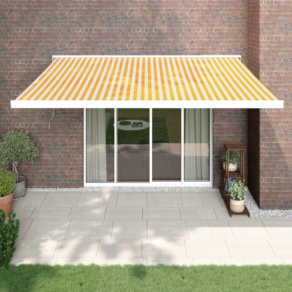 Copertină retractabilă galben și alb - 4x3 m - textil și aluminiu