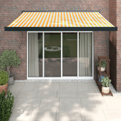 Copertină retractabilă - galben/alb - 3x2,5 m - textil/aluminiu