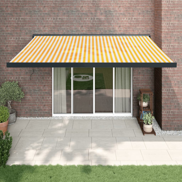 Copertină retractabilă galben și alb - 4x3 m - textil și aluminiu