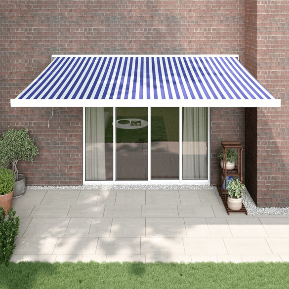 Copertină retractabilă albastru/alb - 4x3 m - textil/aluminiu