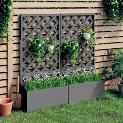 Jardiniere cu spalier - 2 buc. - gri - 65x33x135 cm - WPC