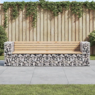 Bancă de grădină cu gabion - 244x71x65,5 cm - lemn masiv de pin