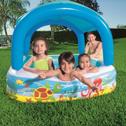 Piscină de joacă cu baldachin - albastru - 140x140x114 cm - 52192