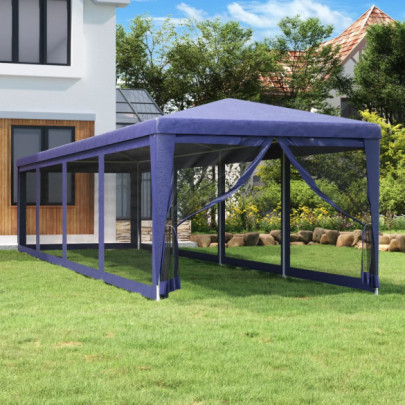 Cort de petrecere cu 10 pereți din plasă - albastru - 3x12 m HDPE